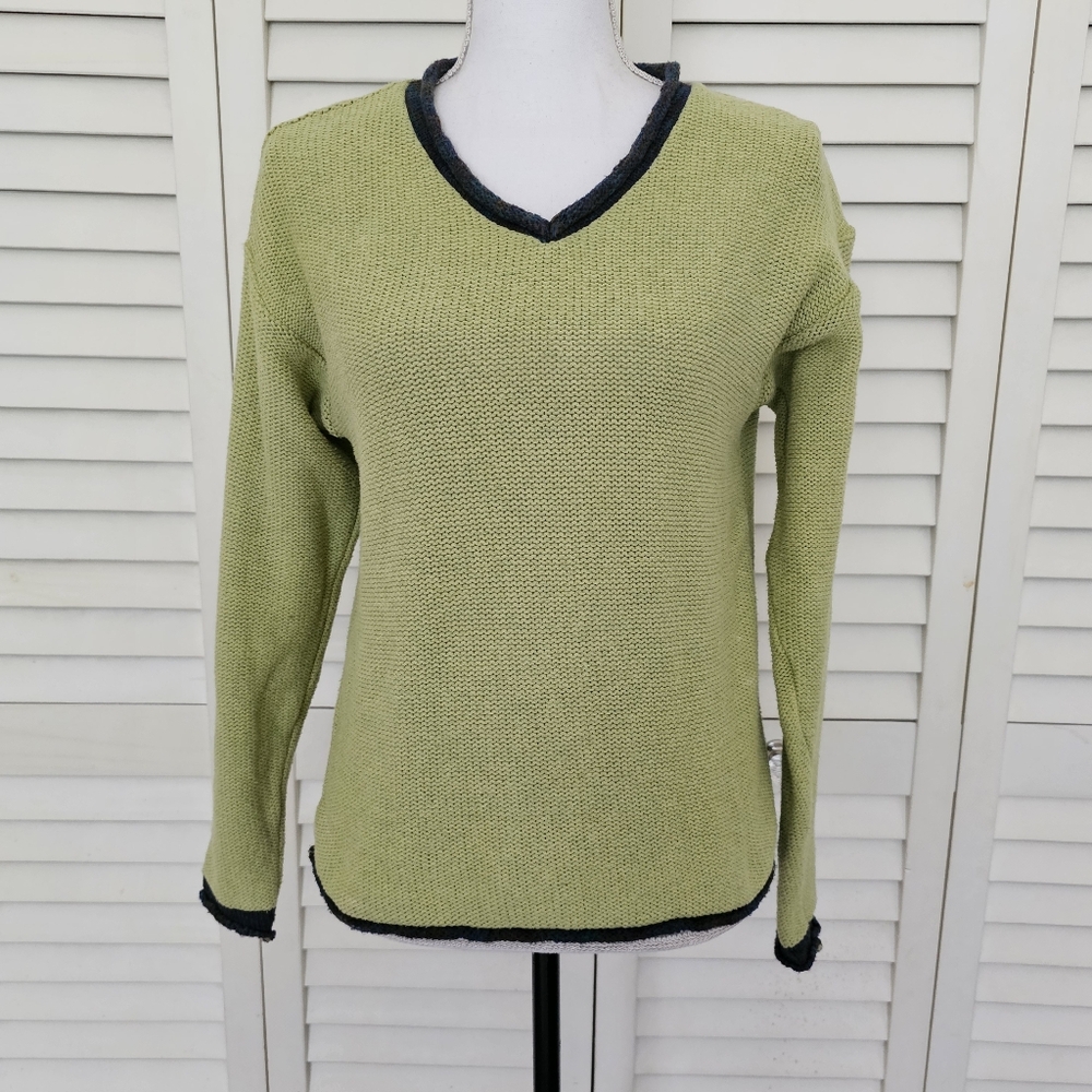 SALE! Cousin Johnny Anthropologie Sweater Size L Green V Neck Knit